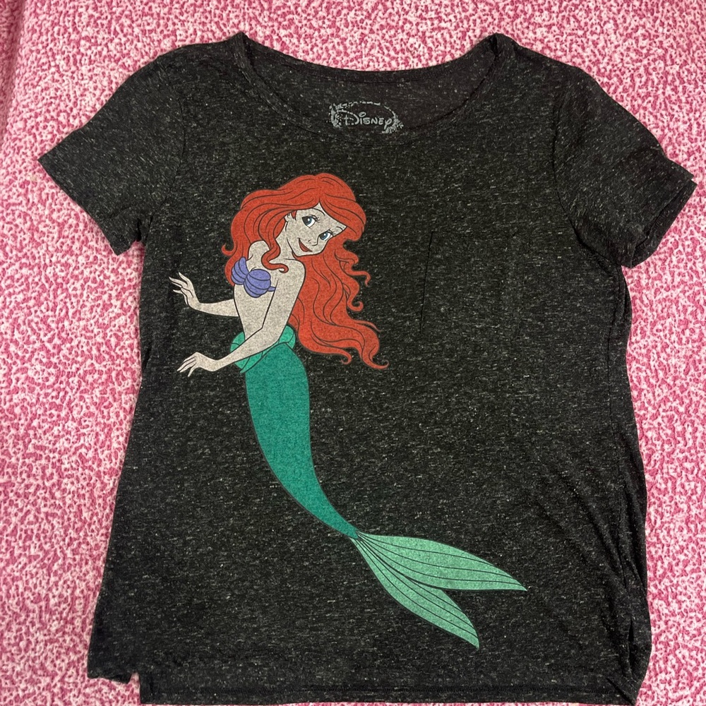Disney Ariel Black T-Shirt with Red and Green Accents